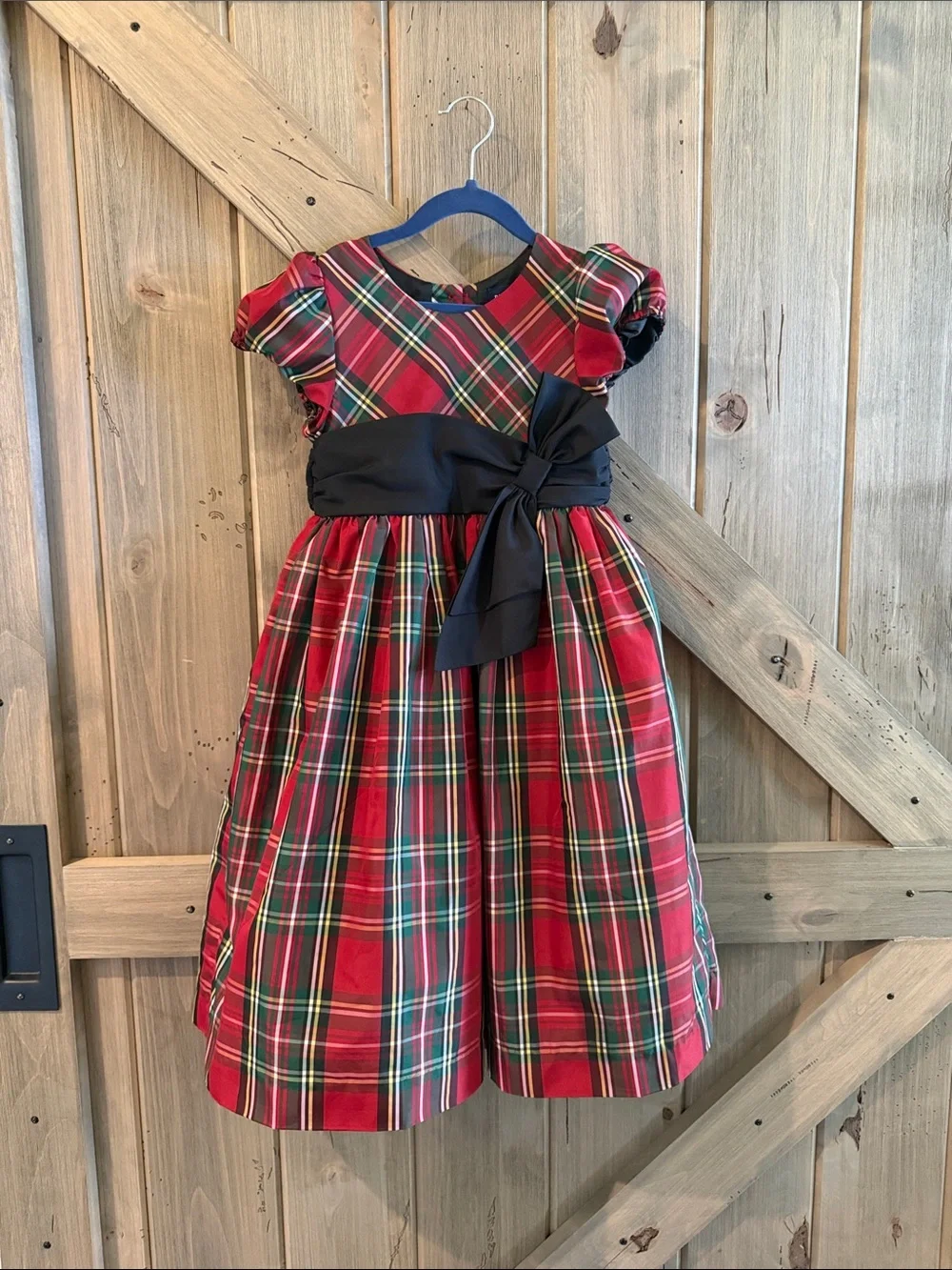Ralph Lauren Red Plaid Holiday Dress with Black Sash Size 6X